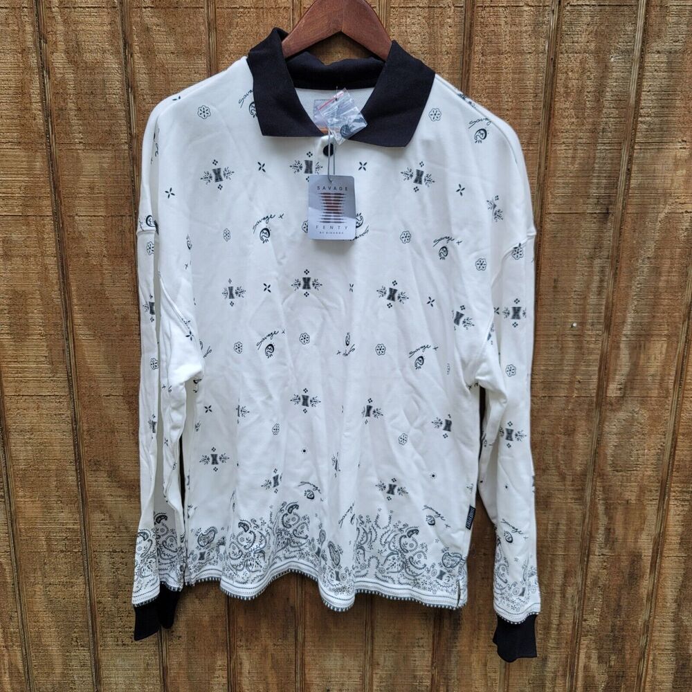 Savage X Fenty Essential Terry Long Sleeve Polo Mens Size XS NWT